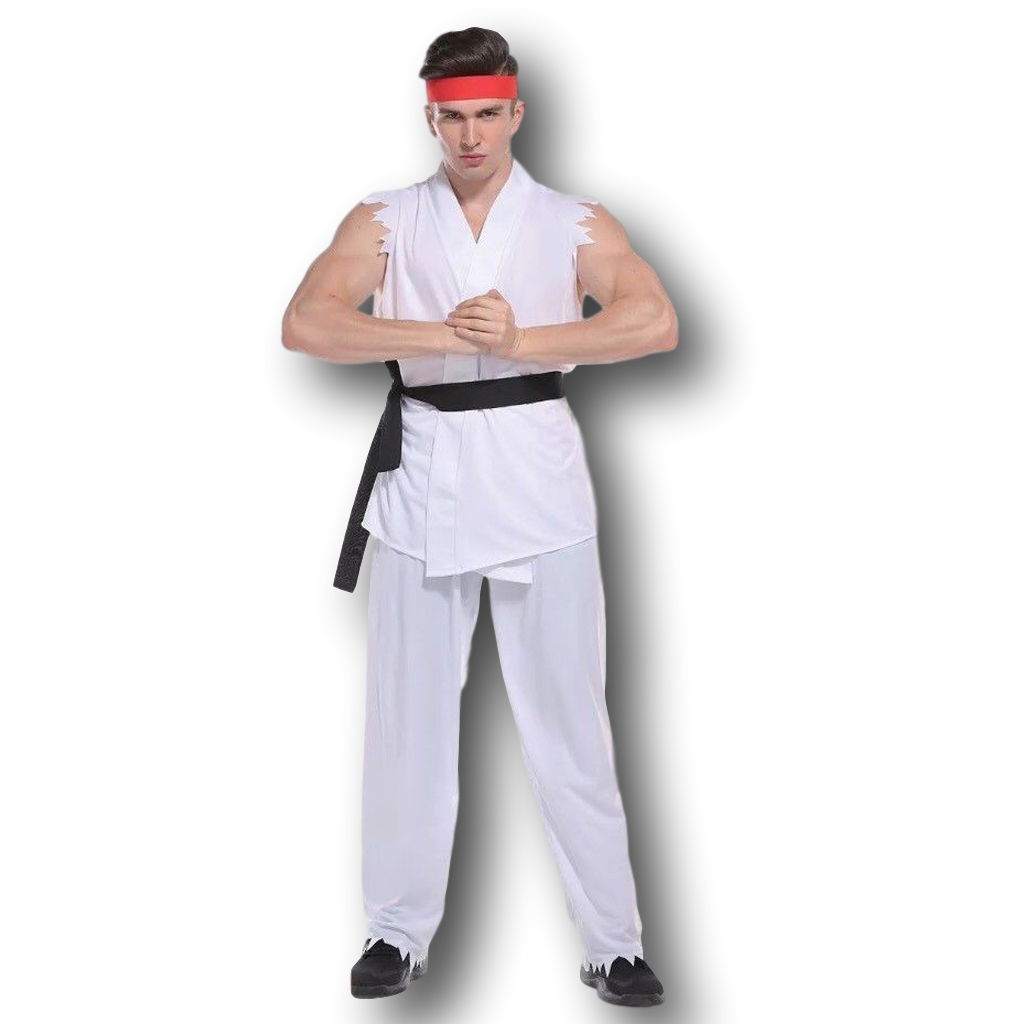 Mens Karate Costume Street Fighter Cobra Ryu Kung Fu Fancy Dress Adult