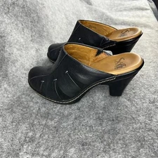 Sofft Women’s Black Leather and Suede Heeled Clogs Size 6.5