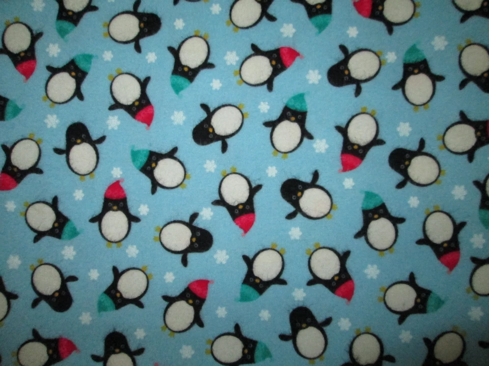 PINGÜINO PINGÜINOS CON SOMBREROS COPO DE NIEVE AZUL ALGODÓN FRANELA TELA FQ Foto 2 de 4