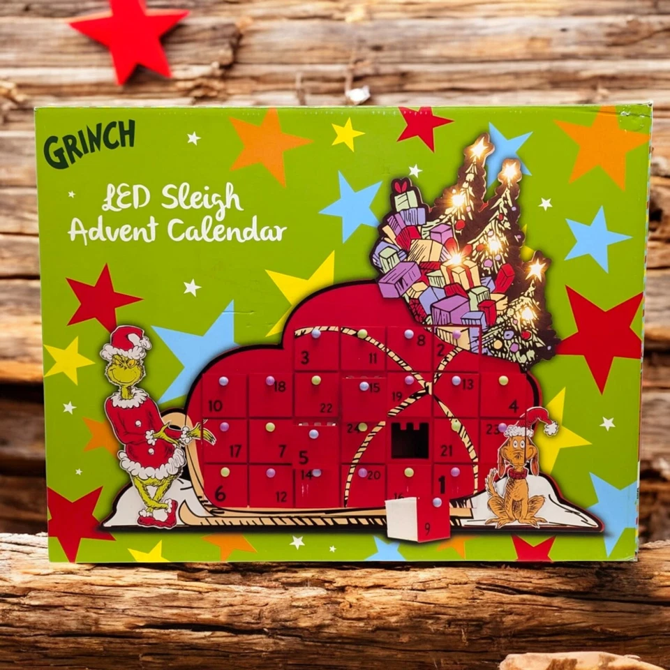 Christmas LED Sleigh Advent Calendar with 24 Compartments – Festive Grinch Them - Image 4 of 4
