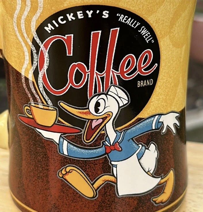 Caneca de café Mickey Mouse Throwback exclusiva dos parques da Disney Pato Donald jantar retrô - Imagem 2 de 4