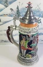 9.5" Gerz German Beer Stein Deer Bird Hog Fox Hunting Scene