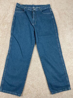 Denim Jeans Men's 36x32 Embroidered Regular Fit Straight Leg Medium Wash  Blue