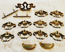 Vtg 15 Metal Dresser Drawer Cabinet Pulls Bureau Hardware Salvaged  1970's Lot
