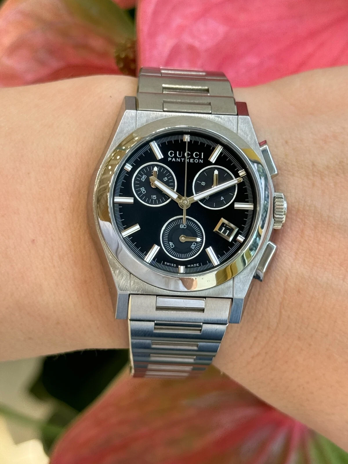 Montre Gucci Panthéon 115,4 chronographe acier inoxydable quartz unisexe 36 mm suisse