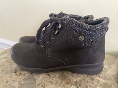 Earth Origins Dark Brown Davana Flat Leather Booties 6.5 lace up & zipper