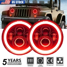 Red Halo 7Inch Round LED Headlights Angle Eyes For Jeep Wrangler JK LJ TJ CJ