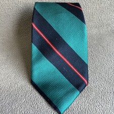 Johnny Carson Silk Necktie Teal Blue Red Striped Tie Made In USA