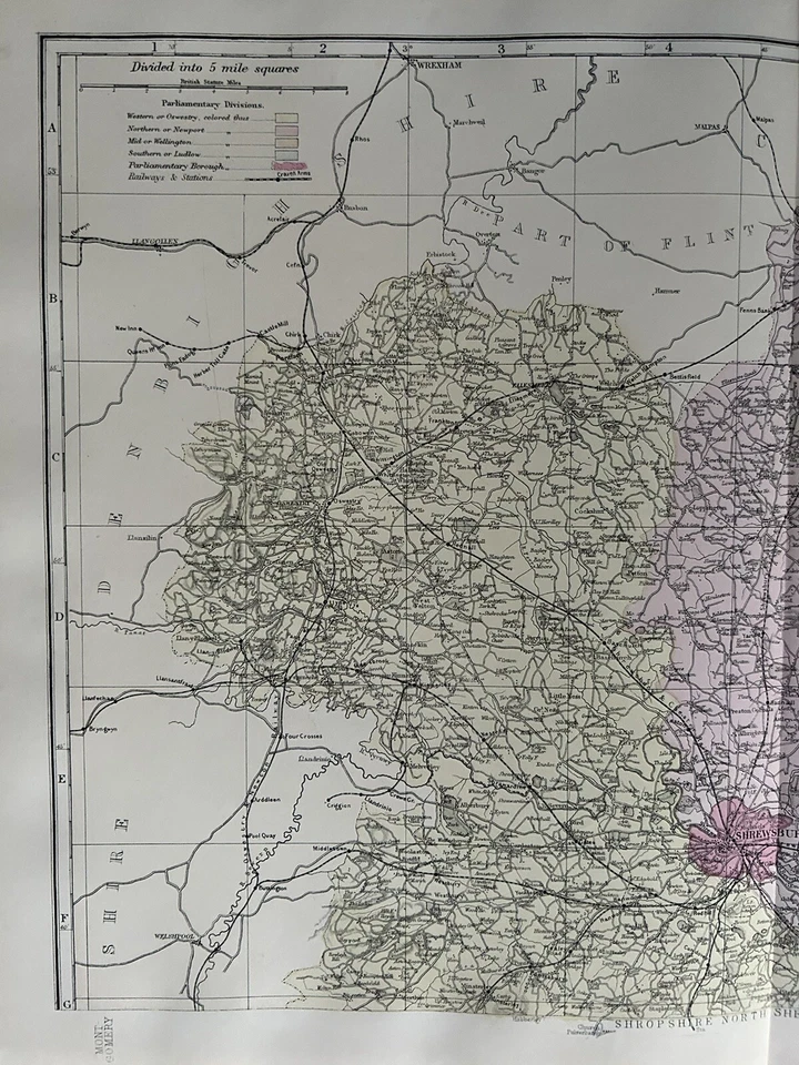 1885 North Shropshire Original Hand Coloured Antique Map by G.W. Bacon - Image 2 of 3