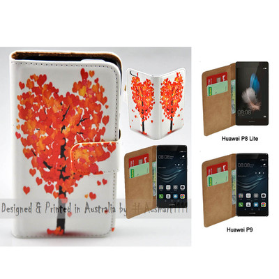 For Huawei Series Mobile Phone - Heart Tree Shape Print Wallet Phone Case Cover