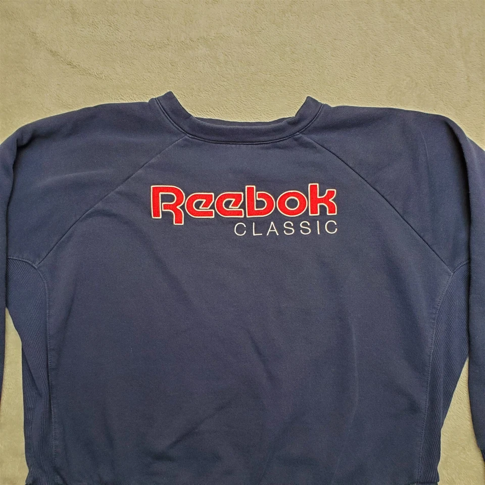 Sudadera Reebok Juvenil Mediana Azul Clásica Bordada Spellout Suéter Informal Foto 2 de 4