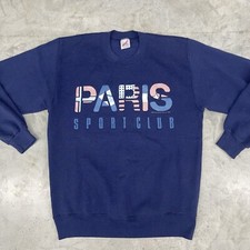 A1 Vintage 90s Paris Sport Club Sweater Adult Large Blue Sweatshirt USA Mens