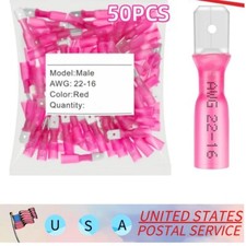 Red Heat Shrink Spade Male Wire 22-16AWG Connector Crimp Terminals USA 50Pcs