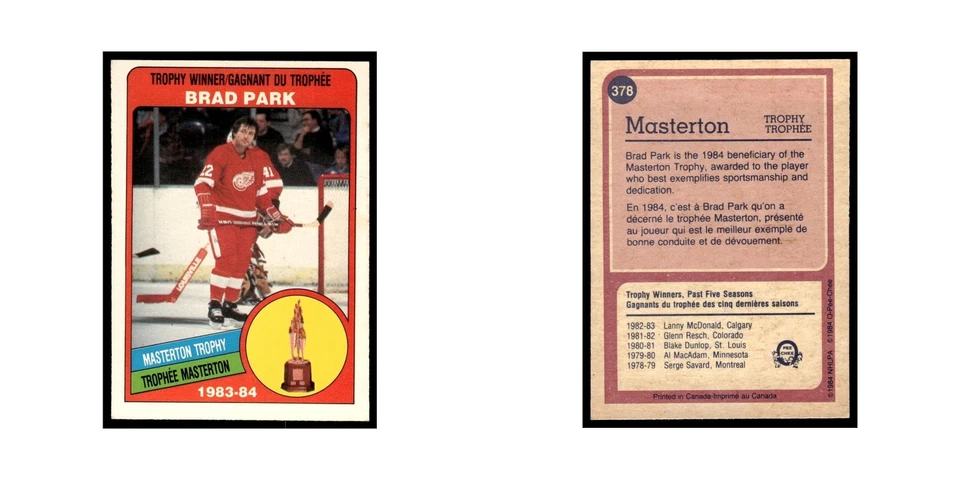 Brad Park 1984 O-Pee-Chee #378 Detroit Red Wings Hockey Card EX - Image 3 of 3