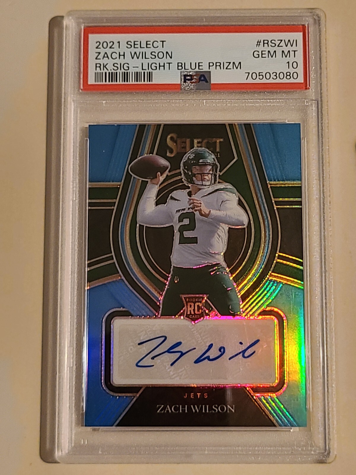 2021 Select Zach Wilson Light Blue Prizm Rookie Auto PSA 10 GEM MINT /35 #RS-ZWI