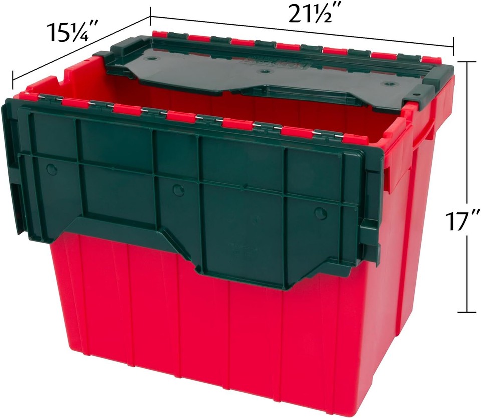 18 Gallon Plastic Stackable Storage KeepBox Tote Container Attached Red
