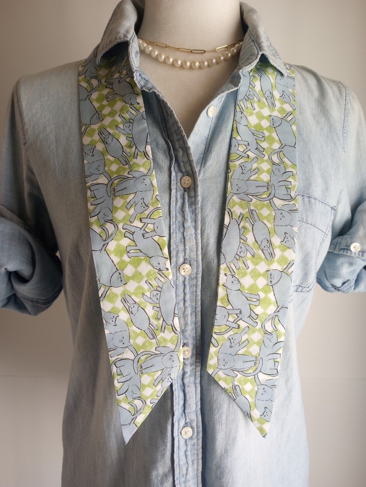 Liberty Of London Art Fabric Skinny Scarf Catnap Green Blue Gingham