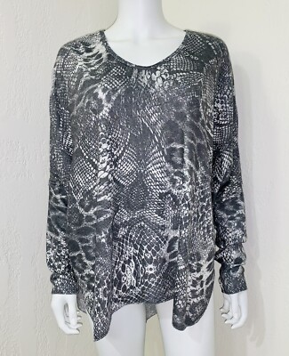 M. Made In Italy Gray Python Snake Print Dolman Slv Hi-low Sweater Size M EUC