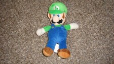 Nintendo Super Mario Bro. Luigi Green Hat Blue Bibs Plush Stuffed Doll Small 7"