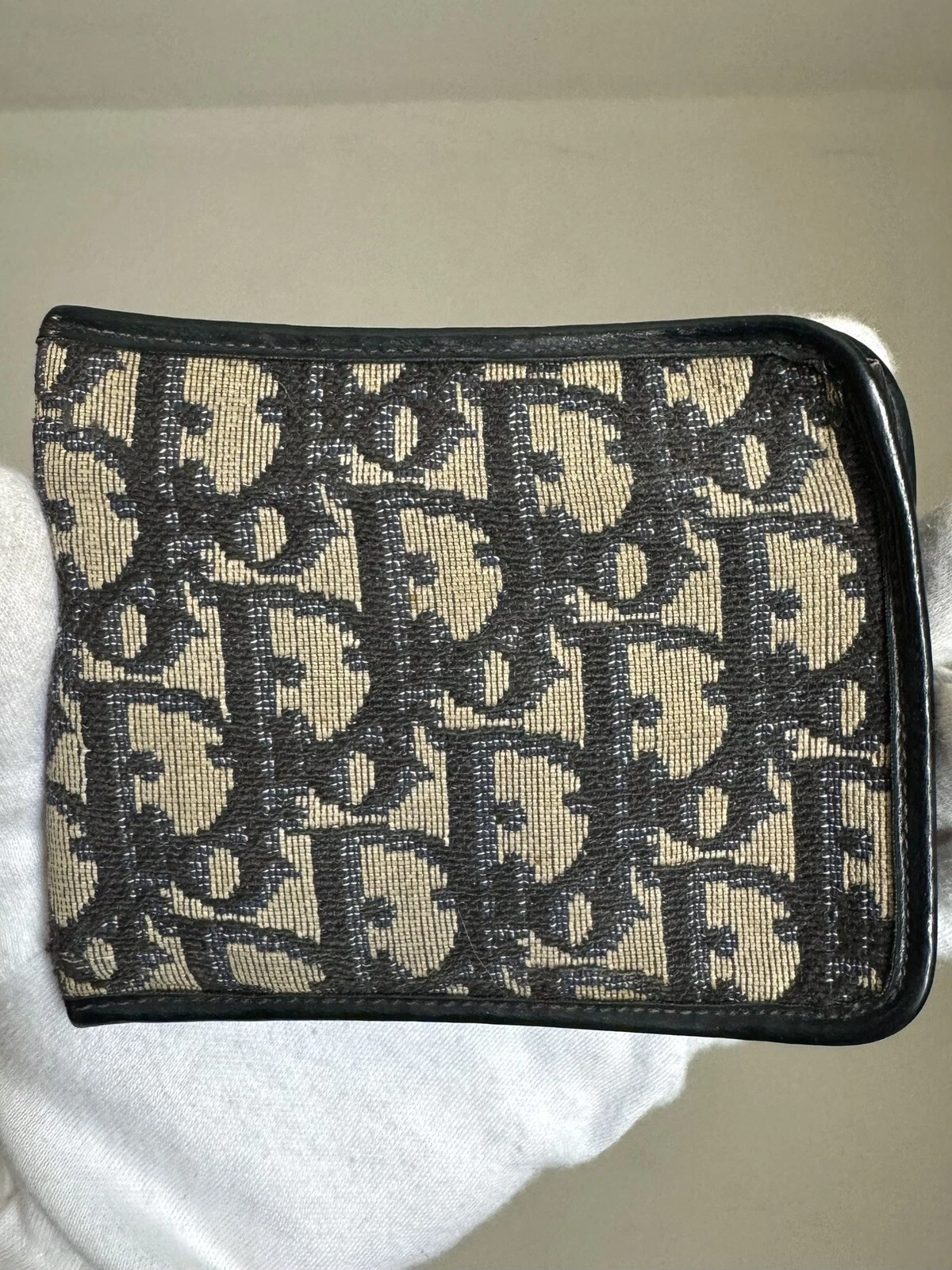 Portefeuille pliant vintage Christian Dior Trotter bleu marine avec COA