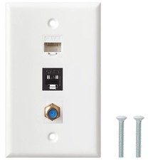Ethernet Phone Coax Wall Plate Cat6 RJ11 RJ12 Cat3 F Type Triple Combo Jack