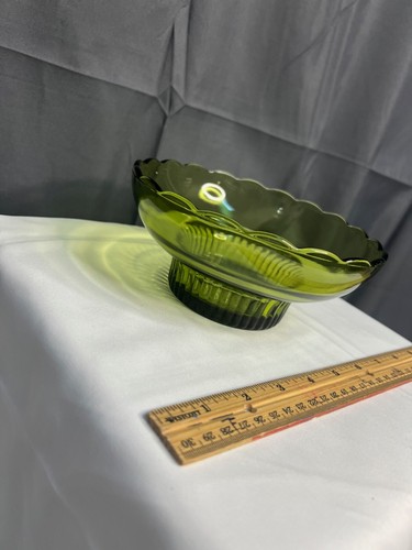 1950's E.O. Brody CO. M2000 Green Glass Bowl Dish Scalloped Rim MCM Vintage - Picture 5 of 6