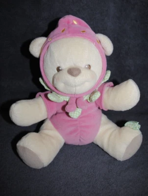 🍀Doudou Ours Déguisé En Fraise FISHER PRICE 2003 Nature Baerries Hochet 25 Cm - Photo 1/3