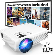 1080P Mini Projector with Screen, Portable Home Theater Movie Projector with Two