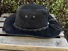 VTG Genuine Leather Western Cowboy Hat Black Braided Band Made In Mexico
