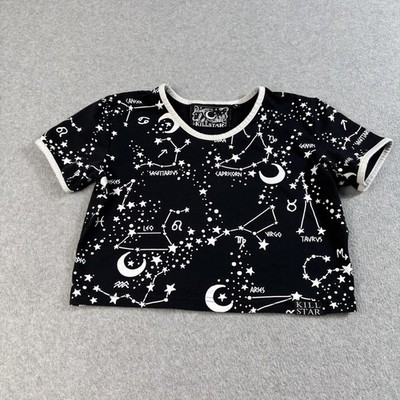 Killstar Shirt Womens Small Black Zodiac Constellation Crop Top Goth Astrology