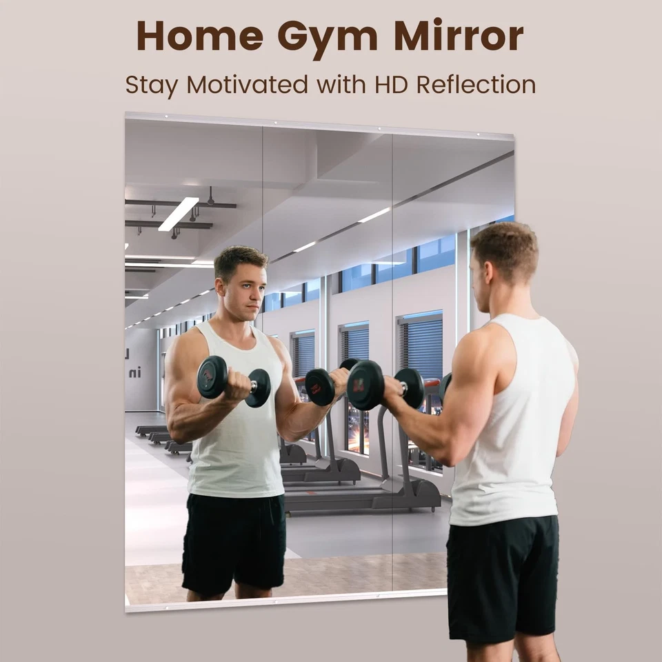 Home Gym Mirror, 56"x16"-3 PCS Gym Mirrors for Wall, Frameless, Tempered Glas... - Image 2 of 4