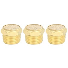 3 Pcs 1/2" NPT Brass Pneumatic Exhaust Muffler, Flat Sintered Filter, Golden