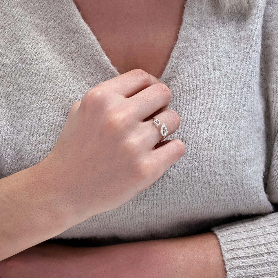 Silverly Anello Argento 925 12 Zirconi Doppio Foglia Cuore Regolabile - Immagine 3 di 4