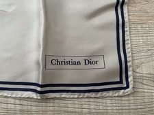 VTG Christian Dior Hand Rolled Silk Scarf Handkerchief 18" Square Beige Neutral