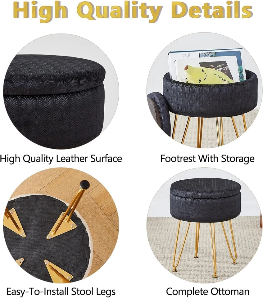 Velvet Foot Rest Upholstered round Storage Ottomans Multipurpose Dressing Stools - Image 4 of 4