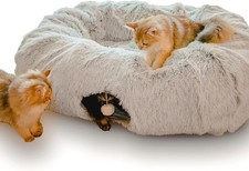 Extra Large Cat Tunnel Bed for Indoor Cats Peekaboo Cat Cave Donut with Center
