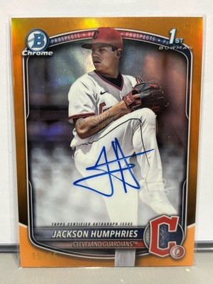 2025 BOWMAN CHROME JACKSON HUMHRIES ORANGE REFRACTOR /25 ROOKIE AUTO 1ST INDIANS