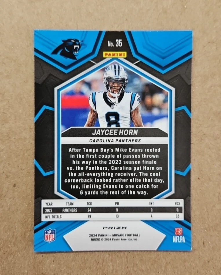 Jaycee Horn - Carolina Panthers - 2024 Mosaic - Camo Pink Prizm Parallel - #35 - Image 2 of 2
