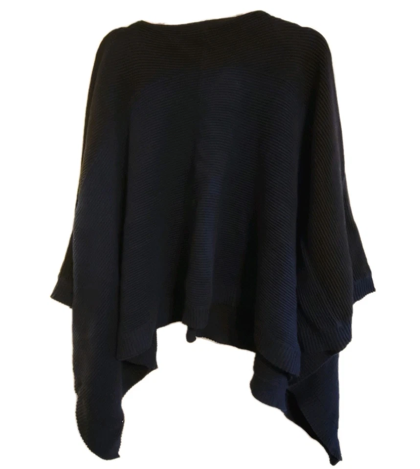 Lululemon Women's It All Lines Up Black Blue Colorblock Poncho Sweater - Image 3 of 4