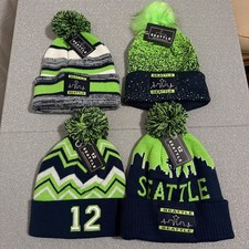 SEATTLE SEAHAWKS NUMBER 12 12 FAN KNIT CUFFED BEANIE HAT WITH POM POM