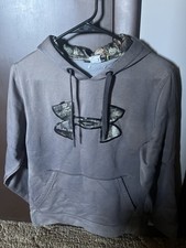Under Armour Men's Gray Fleece Pullover Hoodie Camo Logo Kangaroo Pocket M