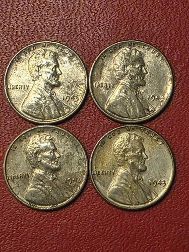 Lot Of 4 ORIGINAL 1943  Zinc Plated Steel Lincoln Wheat Cents  With UNC details