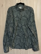 Emanuel Berg Shirt Mens XL Blue Paisley Modern Fit Button Up Stretch