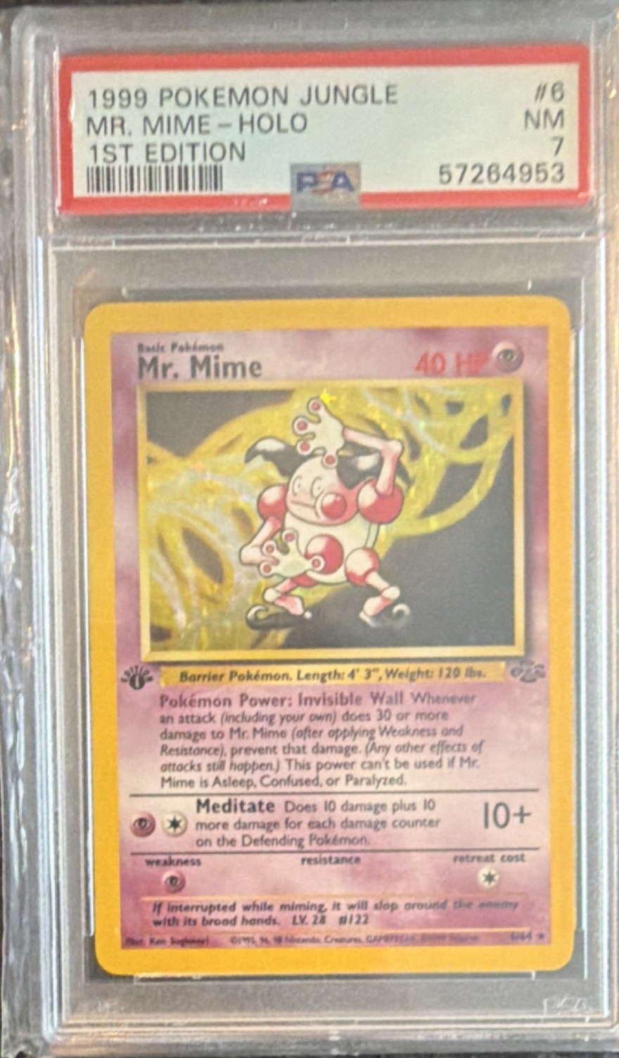 Pokemon Jungle 1st Ed Mr. Mime Holo 06/64 PSA 7