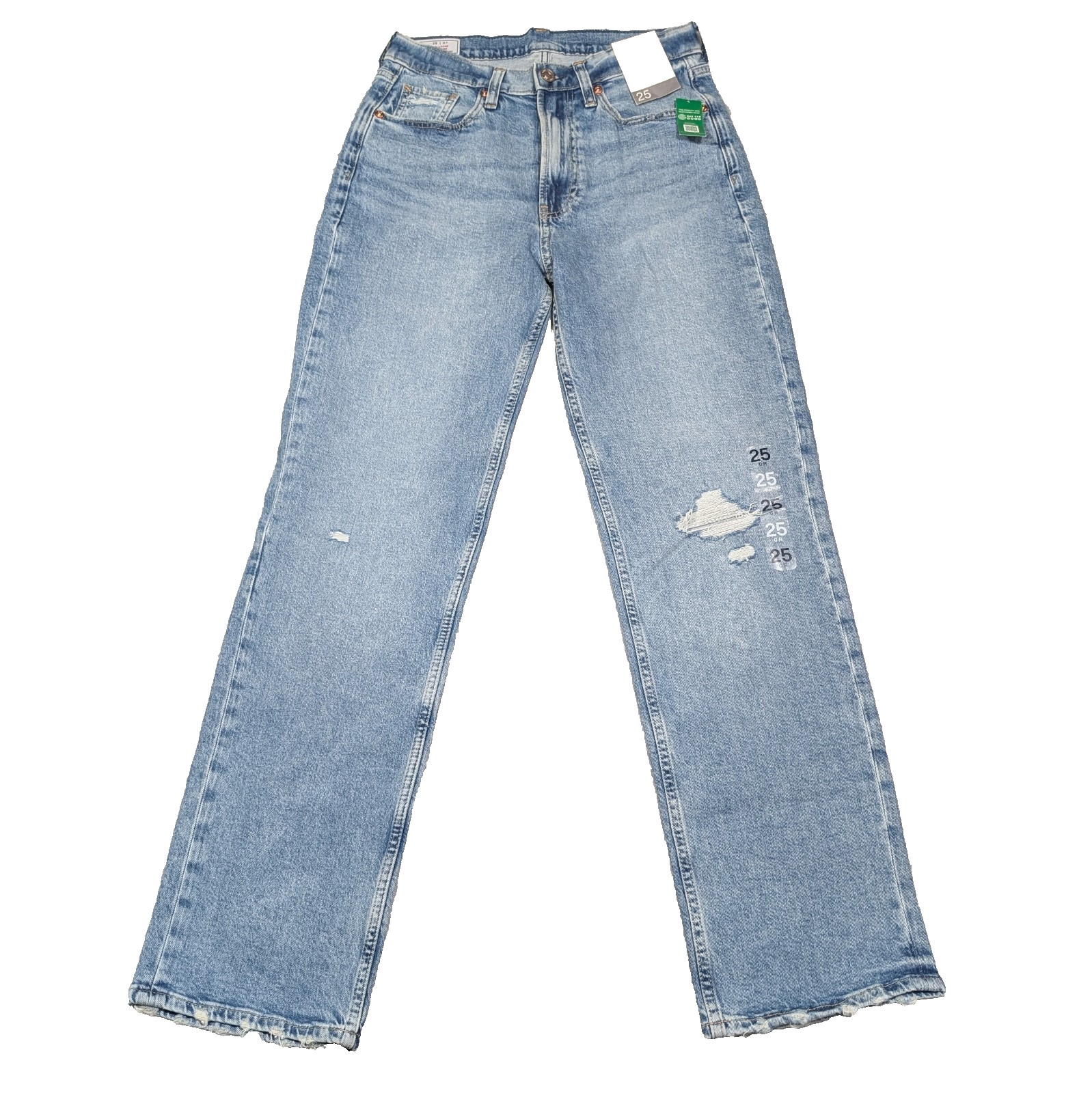 Gap 90s Loose High Rise Jeans Womens 25 Light Wash Distressed Straight Leg NWT