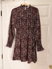 THML long sleeve smocked waist knee length dress women s size medium