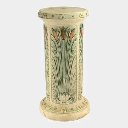 Weller Ardsley 1920s Vintage Pottery Cattail Pedestal For Kingfisher Jardiniere