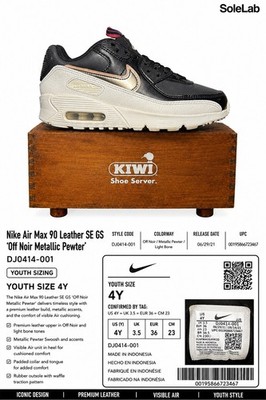 Nike Air Max 90 Leather SE GS Off Noir Metallic Pewter DJ0414-001 Youth 4Y Shoes