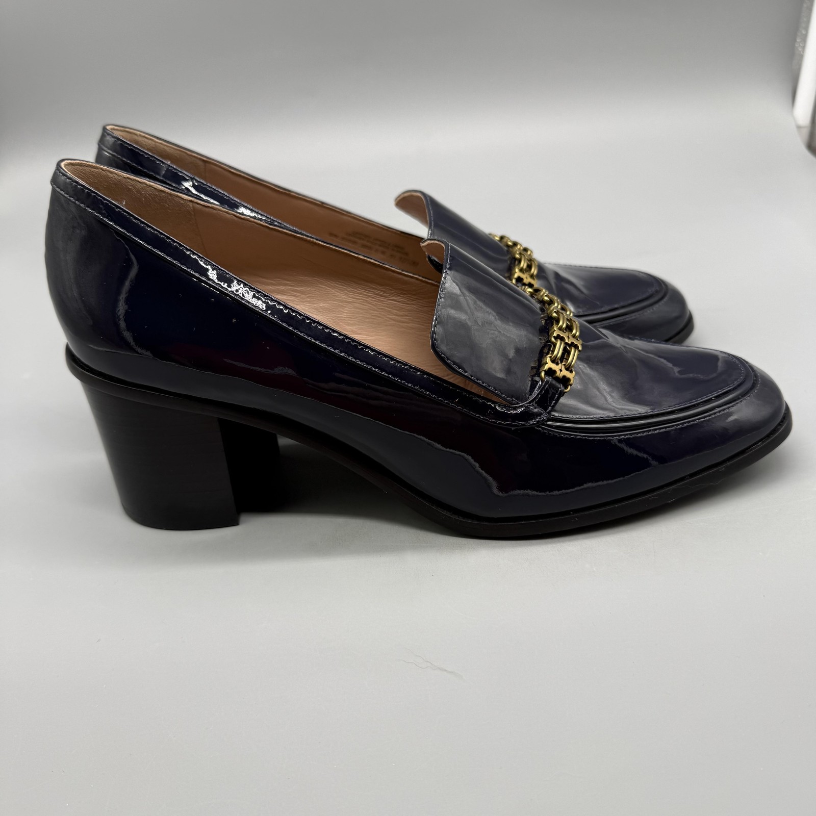Tory Burch Shoes Womens Size 10.5 Blue Patent Leather Block Heel Pumps Loafers thumbnail 7