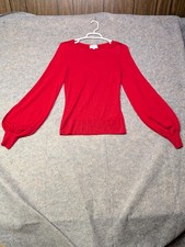 And Other Stories Small Red 100 Wool Balloon Sleeve Sweater Holiday Flaw 